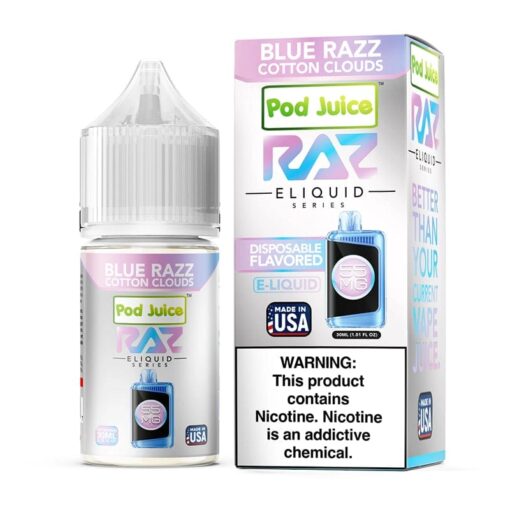 Shop Pod Juice x RAZ Blue Razz Cotton Clouds TFN Salt Vape Juice 30ml in australian