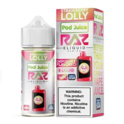 Shop Pod Juice x RAZ Strawberry Lolly Synthetic Vape Juice 100ml in australian