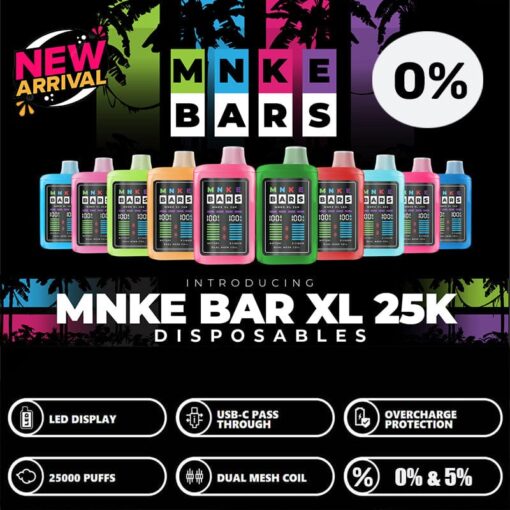 Shop MNKE Bars XL 25K Disposable Vape (0% & 5%, 25000 Puffs) in australian